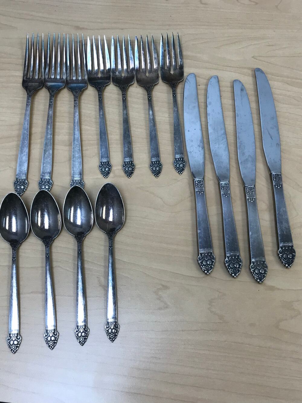 Oneida Sterling Silver King Cedric Flatware Set 635g 15 Pc Serving for 4